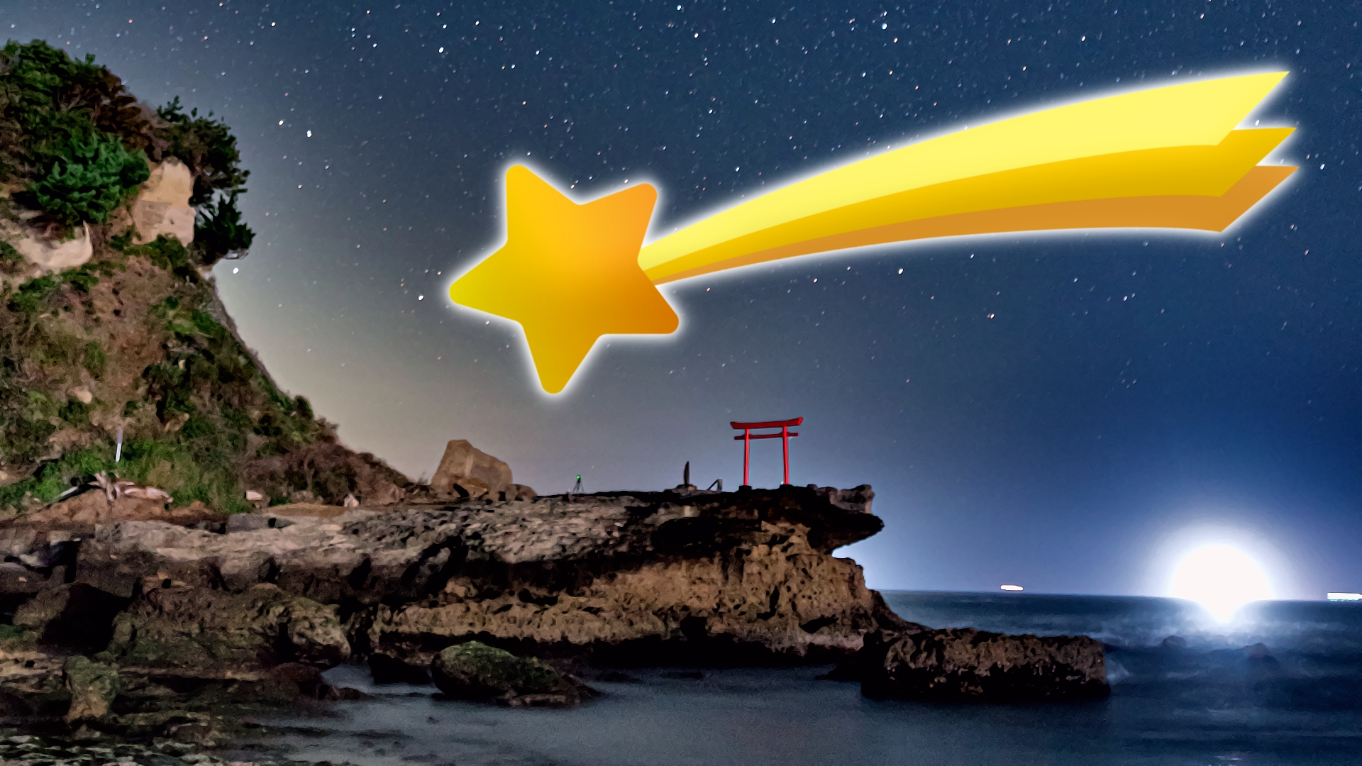 Schrein in Japan mit Sternschnuppe.