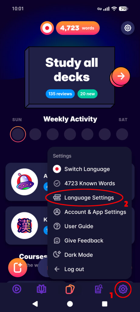 Wörterbuch in der Migaku-App installieren - Schritt 1