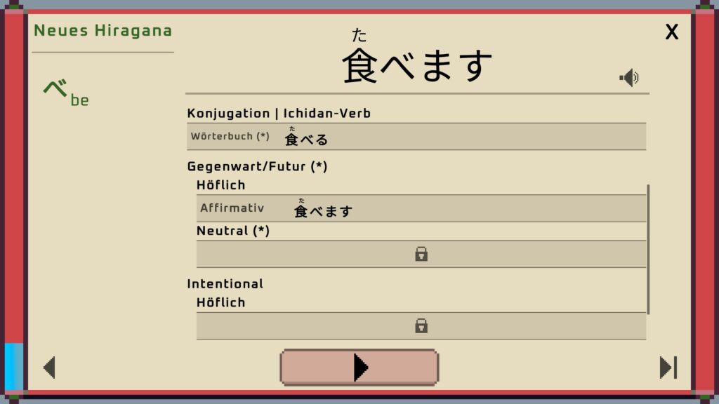 Wagotabi Konjugationstabelle