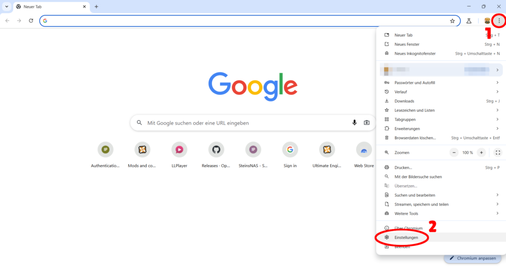 Einstellungen von Chrome öffnen