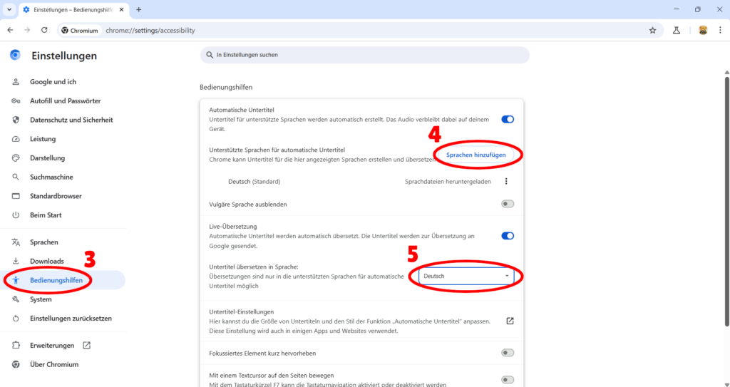 Automatische Untertitel-Übersetzungen in Chrome aktivieren