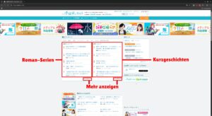 Startseite von Syosetu mit hervorgehobenen Ranking-Listen.