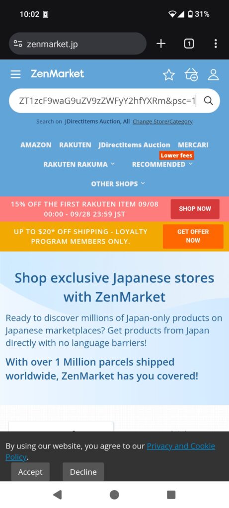 Eingefügter Shoplink bei ZenMarket